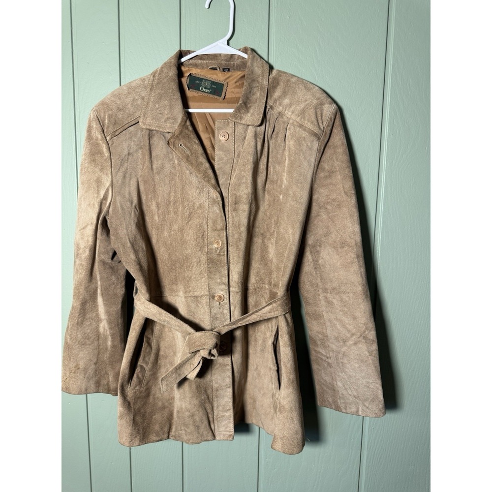 Orvis Genuine Leather Belted Jacket Coat Large Brown Ladies Women